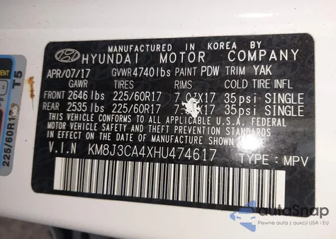 2017 Hyundai Tucson Se from USA, damaged, VIN KM8J3CA4XHU474617